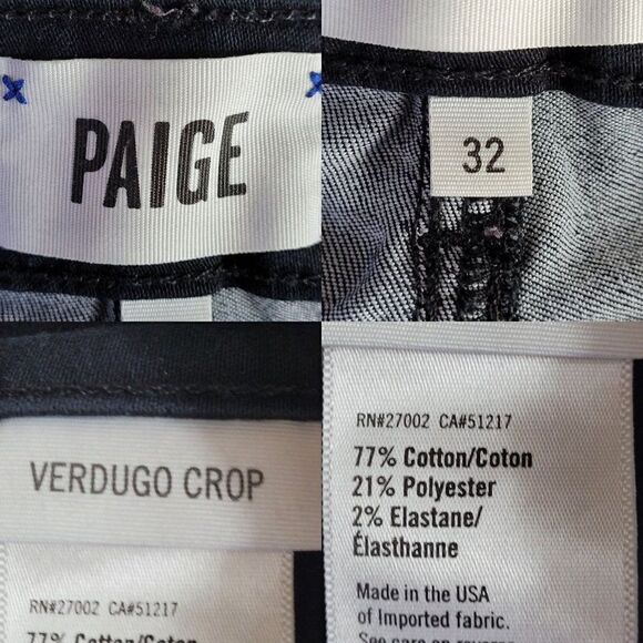 Paige Verdugo Crop Jeans 32 Black Overdye Midrise Ankle Stretch Skinny 5 Pocket - Picture 4 of 15